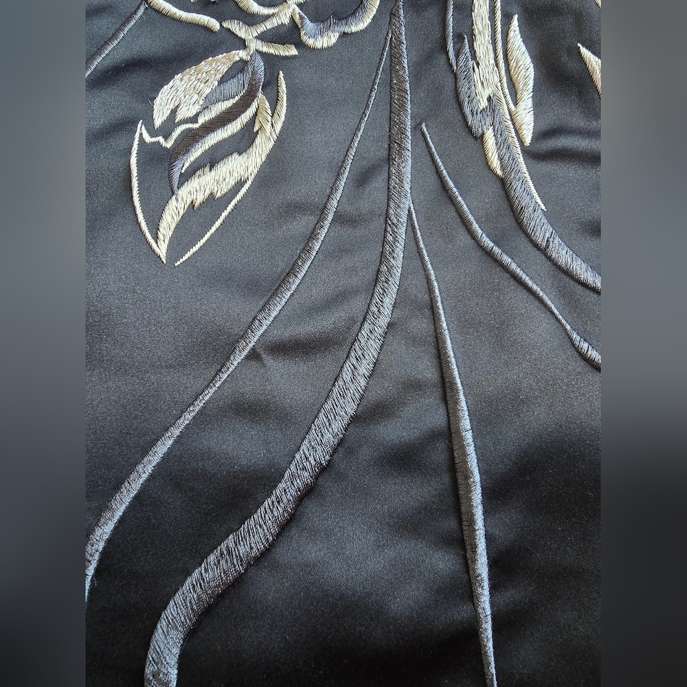 White House Black Market Strapless Black Dress with Gold Floral Design - Picture 7 of 14